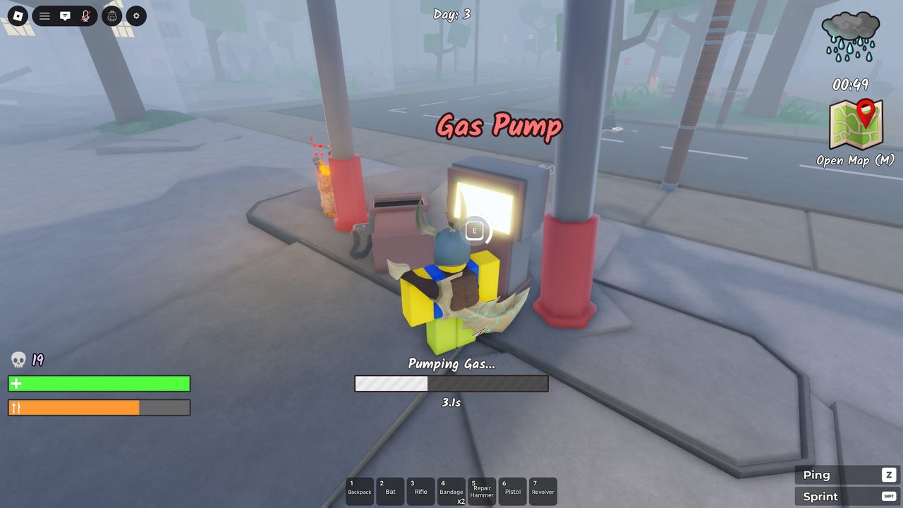 Pumping gas is a timed channel (3.1s bar) at world gas pumps β a looting micro-activity that feeds the escape objectives.