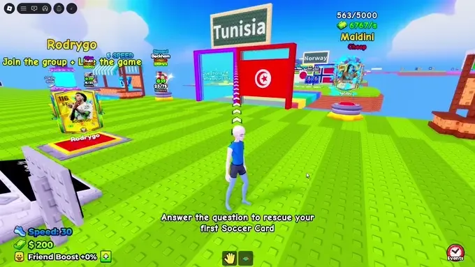 A board reading Tunisia with flags to choose from and a prompt to answer the question