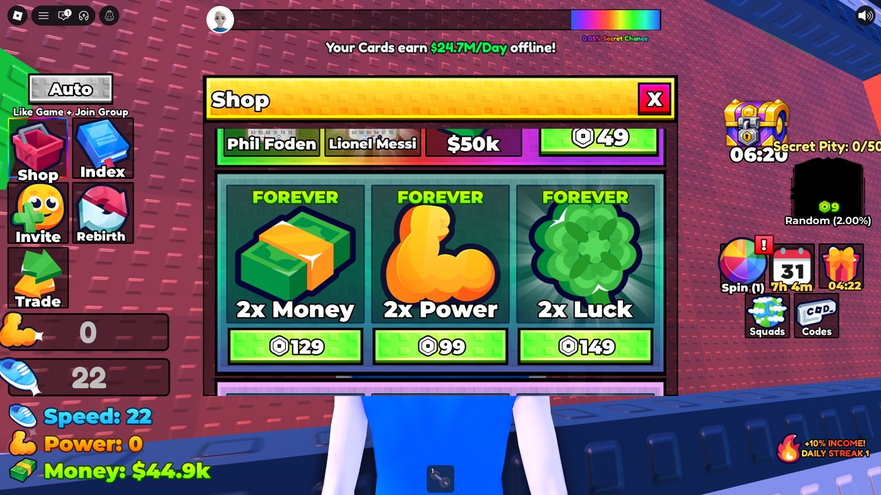 FOREVER passes: 2x Money ◈129, 2x Power ◈99, 2x Luck ◈149