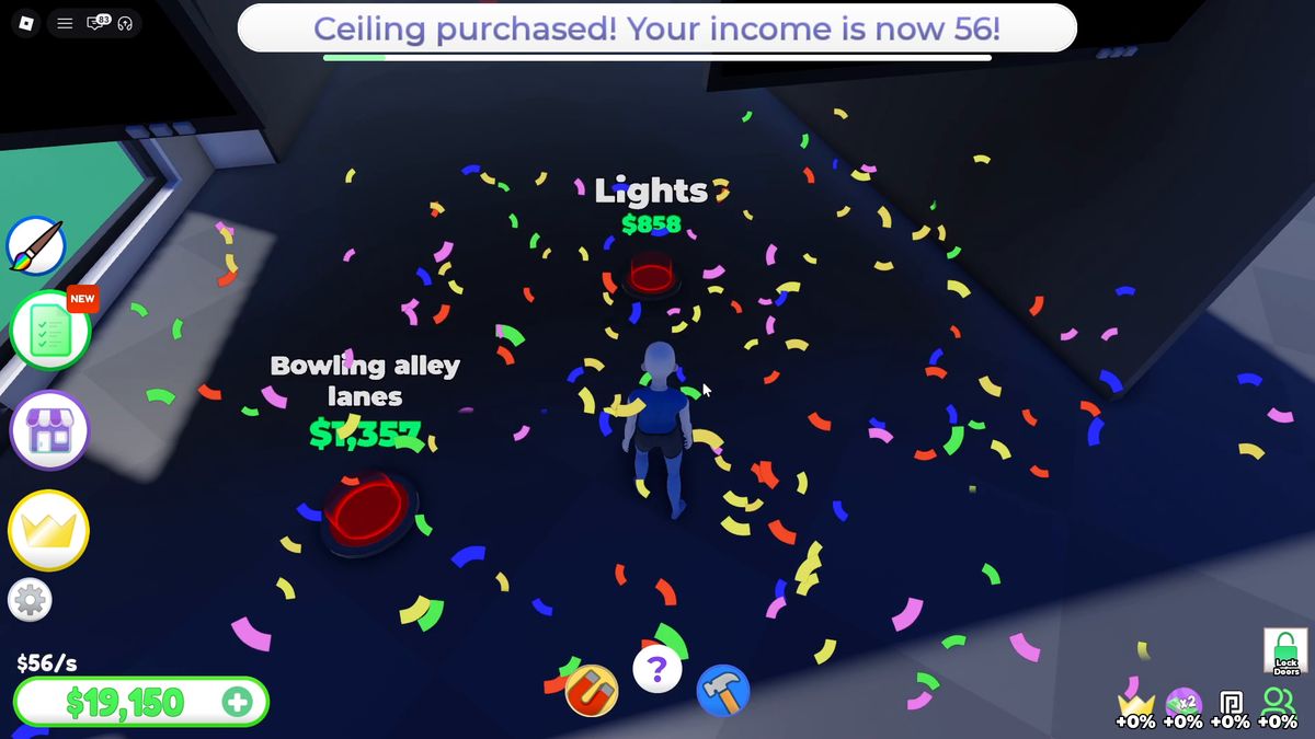 Room completion confetti after ceiling purchase