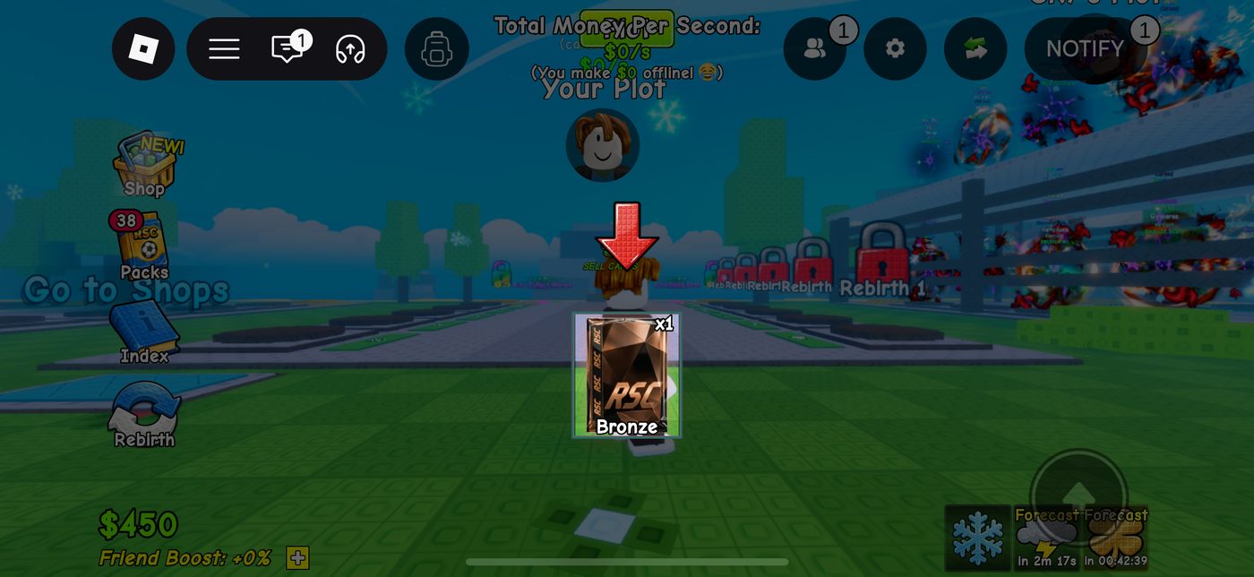 Spawn — a free Bronze "RSC" pack, money-per-second and offline earnings front and centre