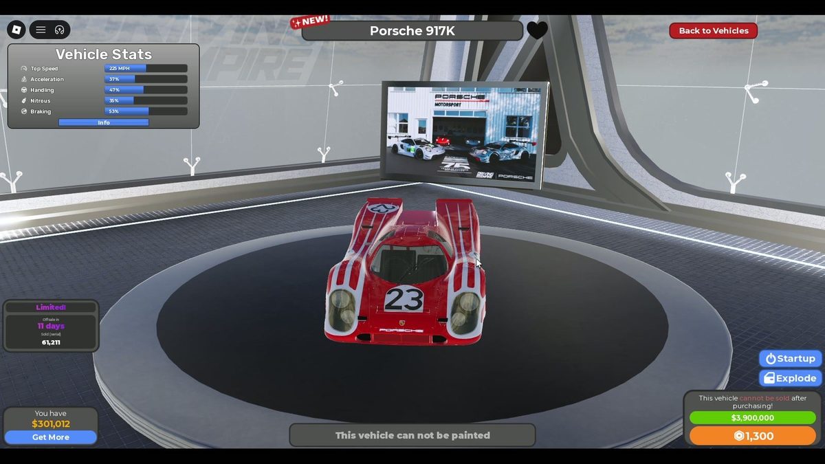 Preview of the limited Porsche 917K: Vehicle Stats 225 MPH, Offsale in 11 days, Sold (seri