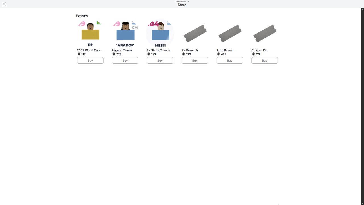 The Roblox Store shelf: six passes from 119 to 499 Robux