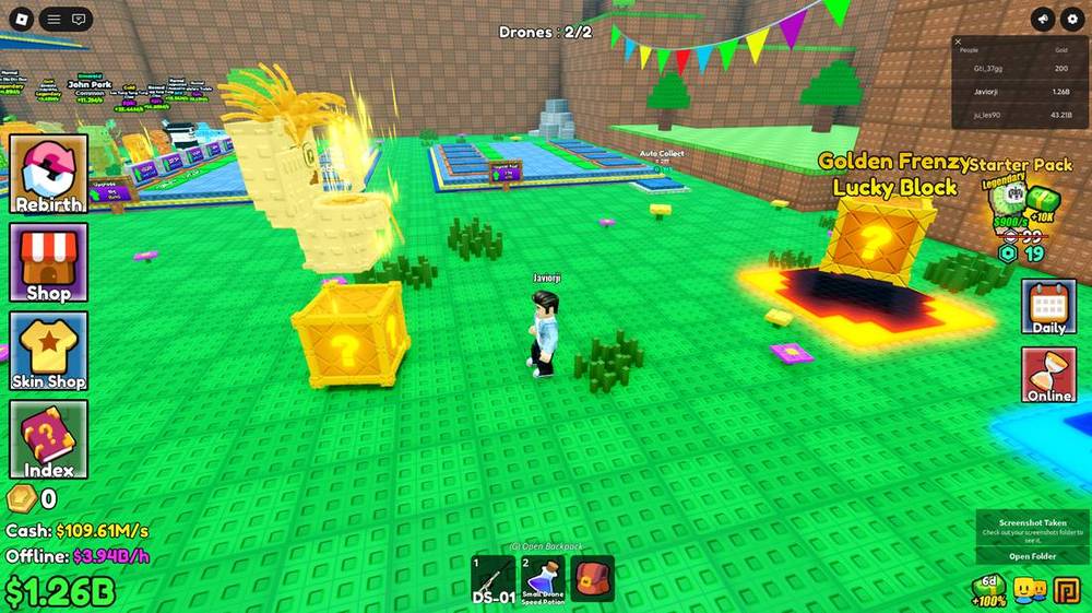 Golden Frenzy Lucky Block revealing a gold brainrot