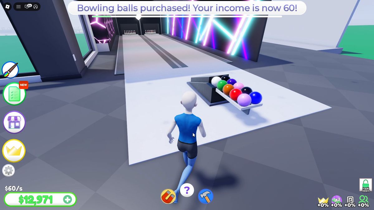 Bowling lanes, balls and neon walls