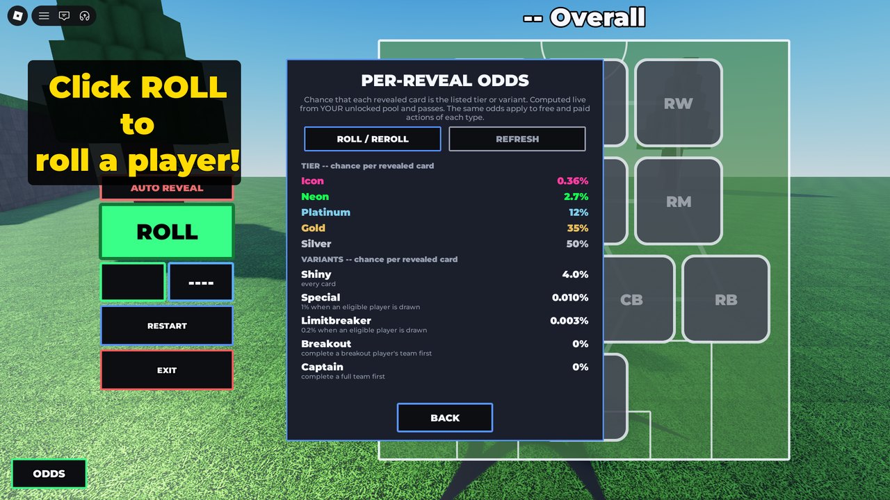 The PER-REVEAL ODDS panel: Icon 0.36%, Neon 2.7%, Platinum 12%, Gold 35%, Silver 50%