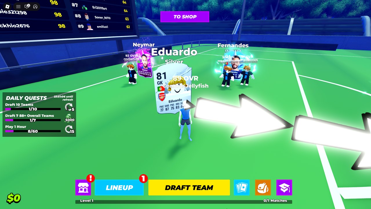 HUD: a Daily Quests panel with a 23:51:06 timer and three tasks, an OVR leaderboard above