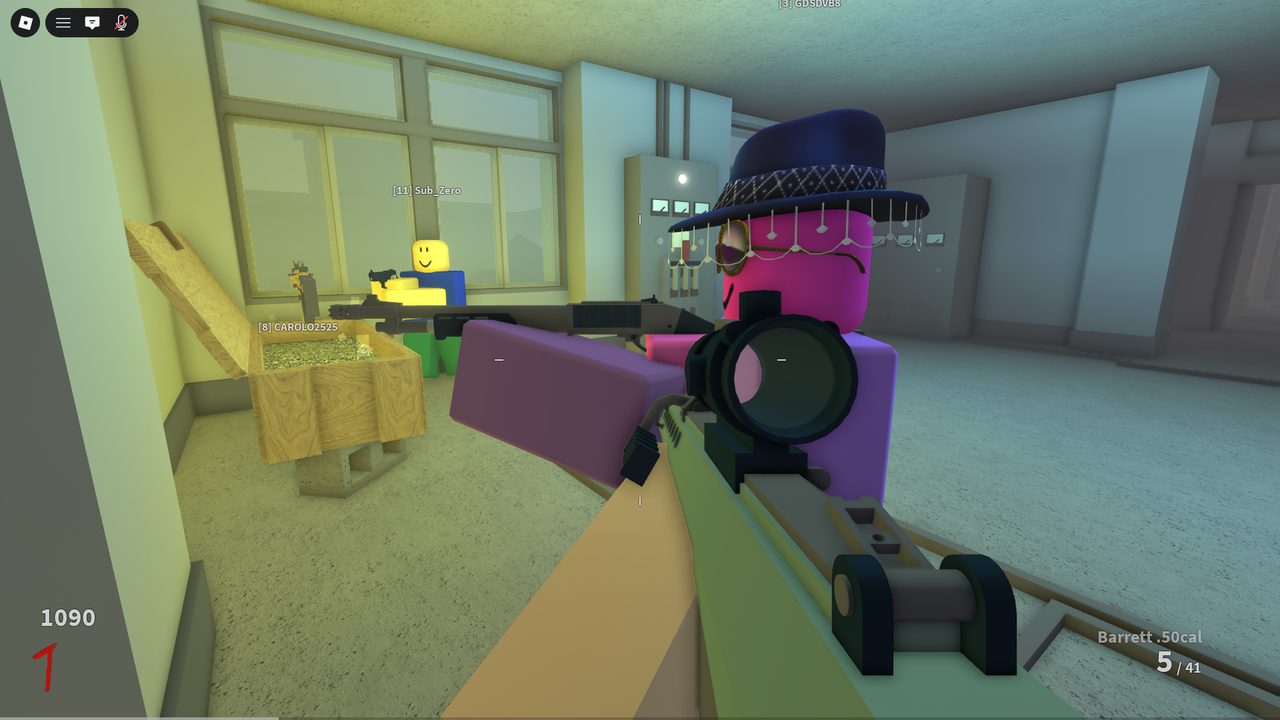 <b>Map opens up.</b> A Barrett .50cal pulled early-round, beside an open loot chest spilling points. Opening doors reconnects siloed players and unlocks the central economy (box, perks, Pack-a-Punch).