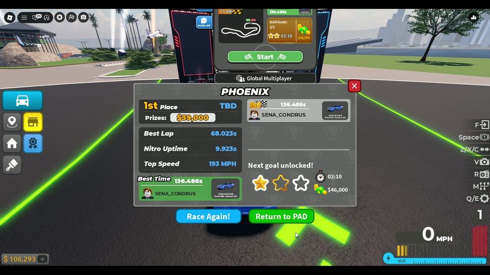 Phoenix finish: 1st place, 136.486s, prize $39,000, Best Lap 68.023s, Nitro Uptime 9.923s.