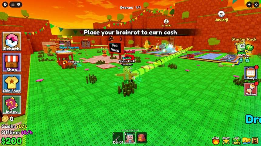 Place your brainrot to earn cash prompt on the base