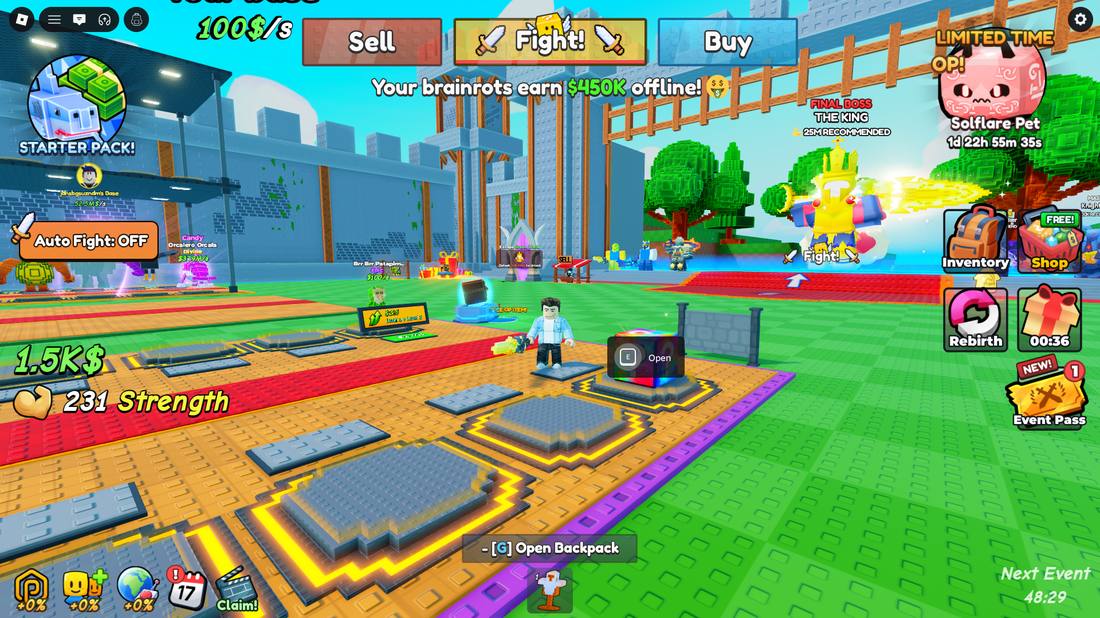 Plot with multiple brainrots and offline earnings