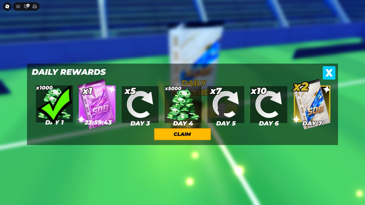 DAILY REWARDS after claiming Day 1: Day 1 checked, Day 2 counting down 23:59:43