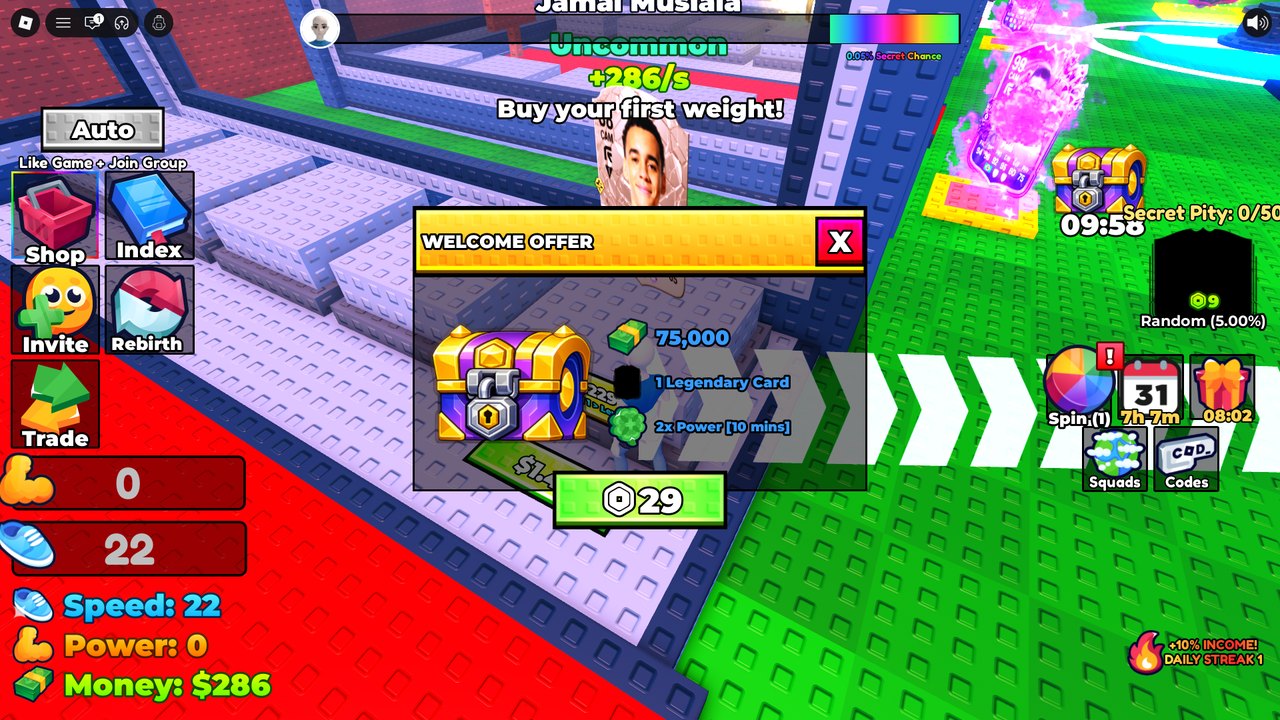 Welcome Offer: 75,000 cash + 1 Legendary Card + 2x Power 10 min for ◈29