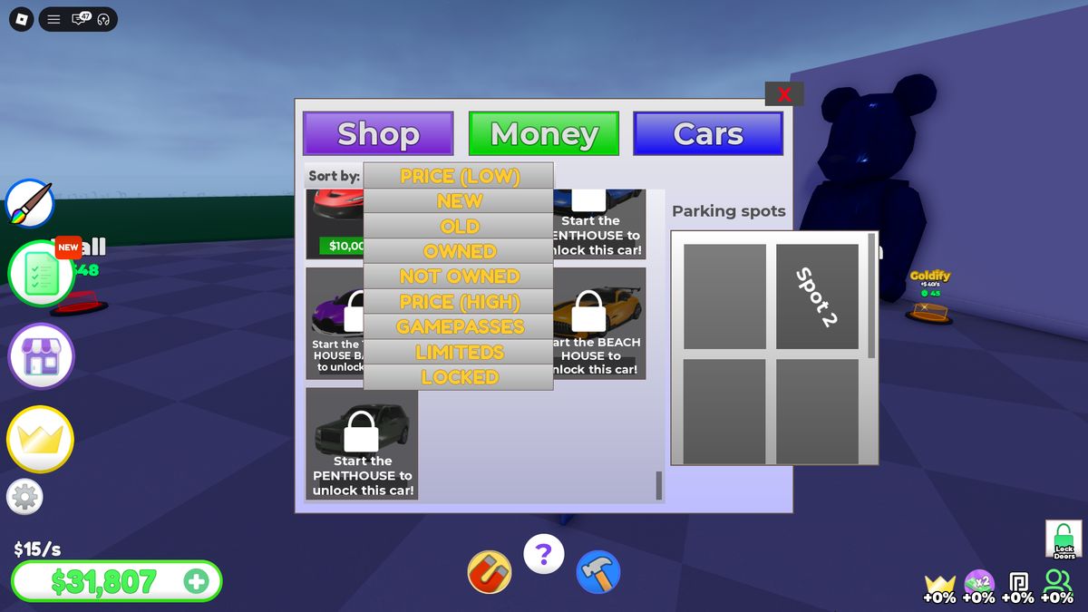 Open car filters dropdown