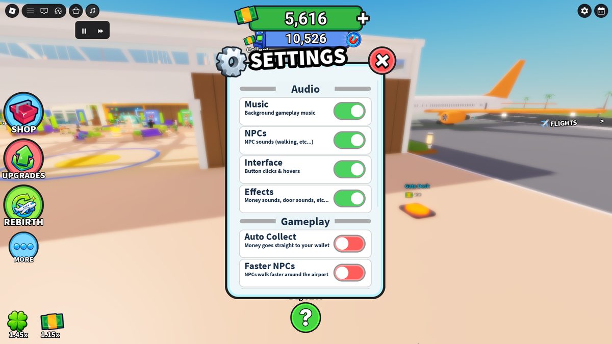 Settings menu