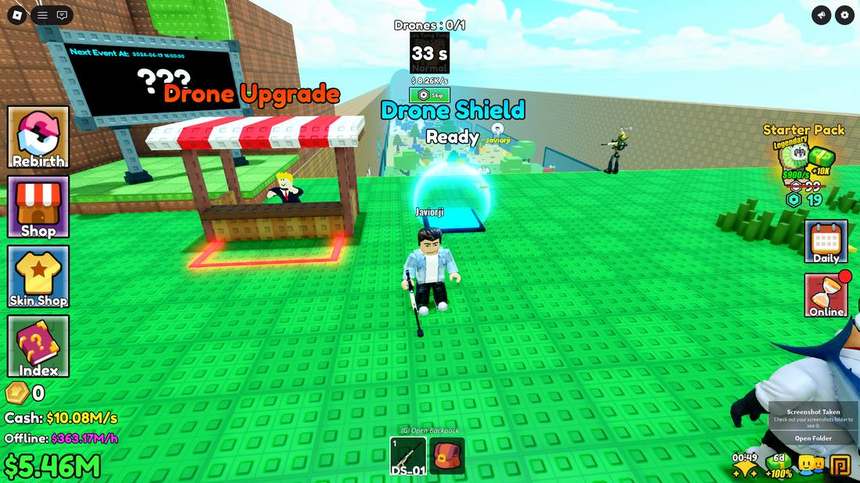 Drone Shield Ready with a blue bubble and another sniper visible across the range