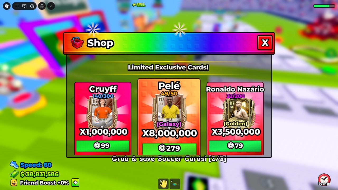 Limited exclusive cards: Cruyff 140/300, Pelé 49/50, Ronaldo Nazário 22/200