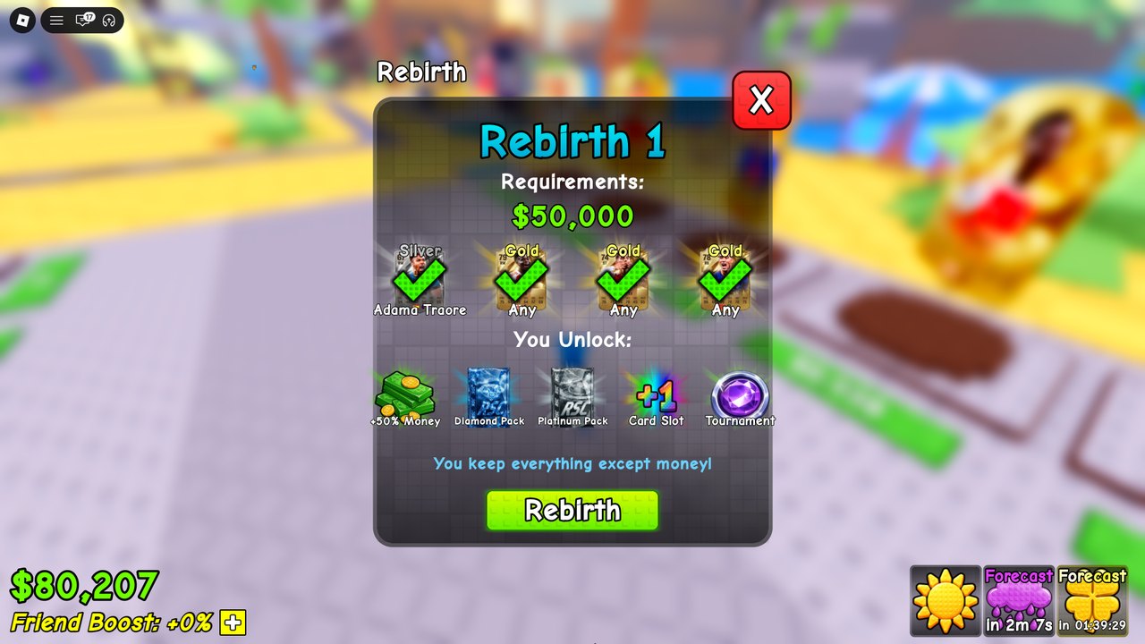 Окно Rebirth 1: требование 50 000 долларов, список разблокировок, подпись You keep everything except money