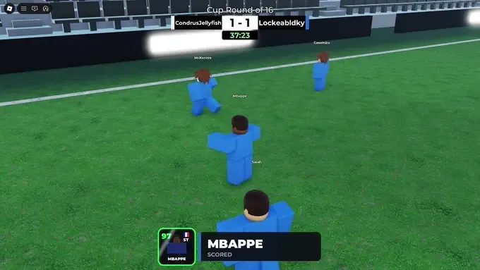 Round of 16: the opponent equalises, an MBAPPE SCORED banner appears