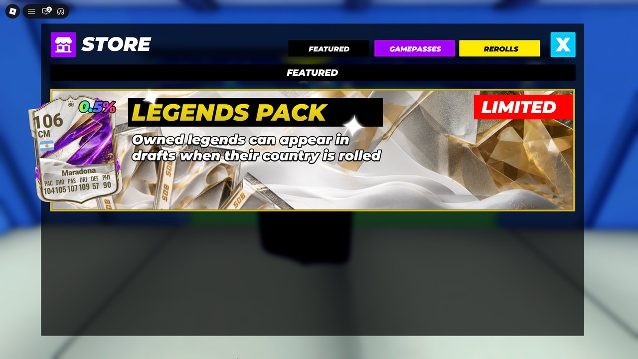 FEATURED: Legends Pack LIMITED, a Maradona 106 CM card, a green 0.5% label